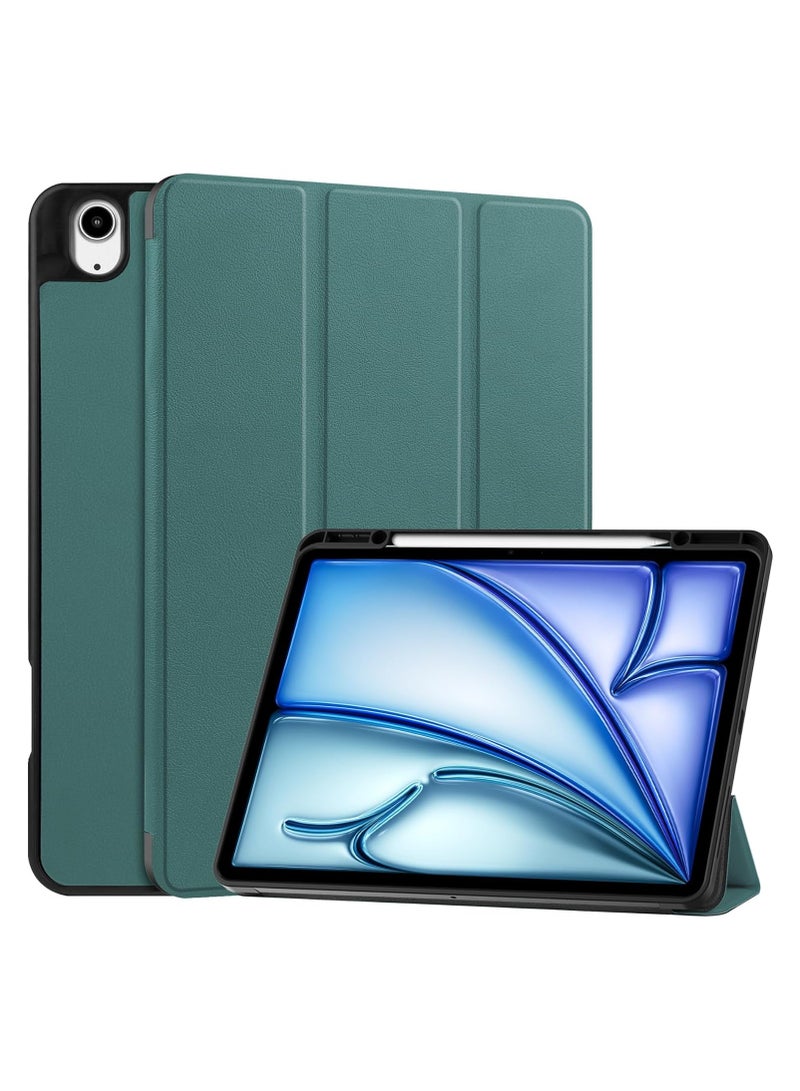 Case for iPad Air 13 (2025/2024) 13-inch M3/M2 Case Built-in pen holder, lightweight tri-fold leather stand Folding case Soft TPU sleeve with auto wake/sleep function