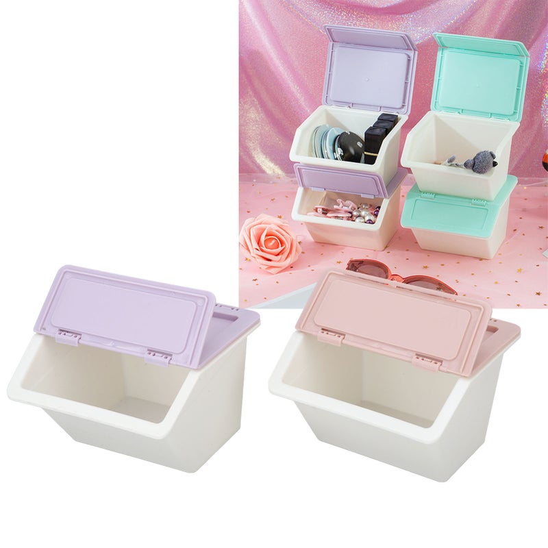 Desk Storage Box Purple Pink Dust Cover Stackable Design Keeping Tidy Skincare Organizer for Cosmetic - Image 3