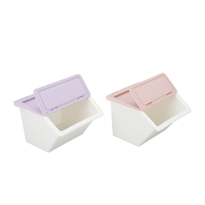 Desk Storage Box Purple Pink Dust Cover Stackable Design Keeping Tidy Skincare Organizer for Cosmetic - Image 4