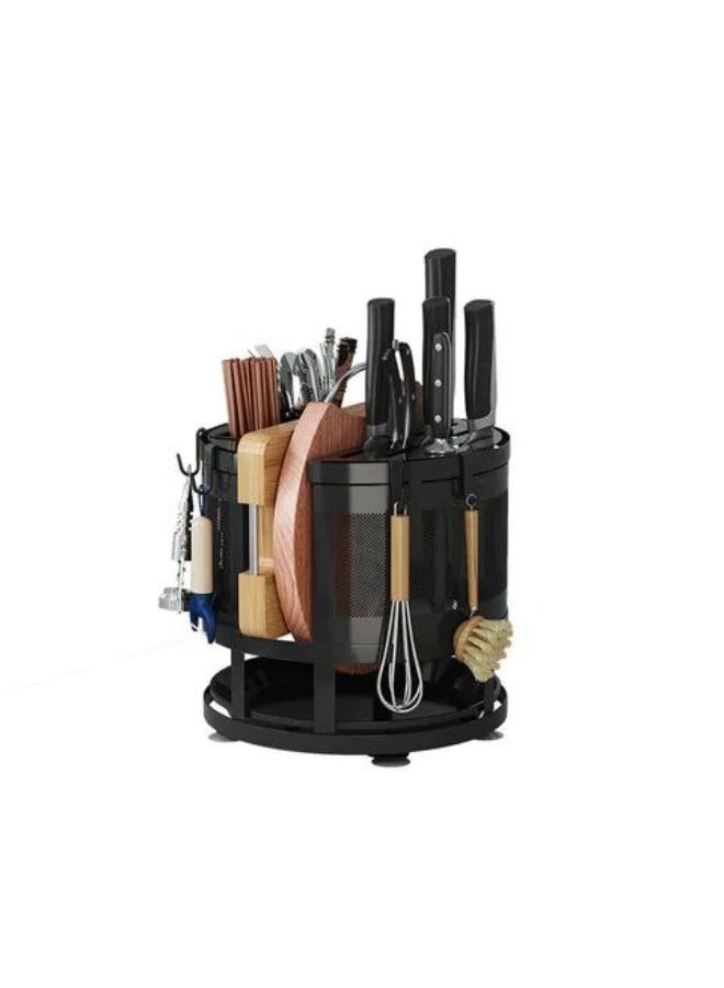 Creative Spoon Holder - Featuring a stylish double-layer rotating design, this round knife holder provides efficient storage for knives and kitchen utensils, maximizing space utilization (1 organizer) - Image 1