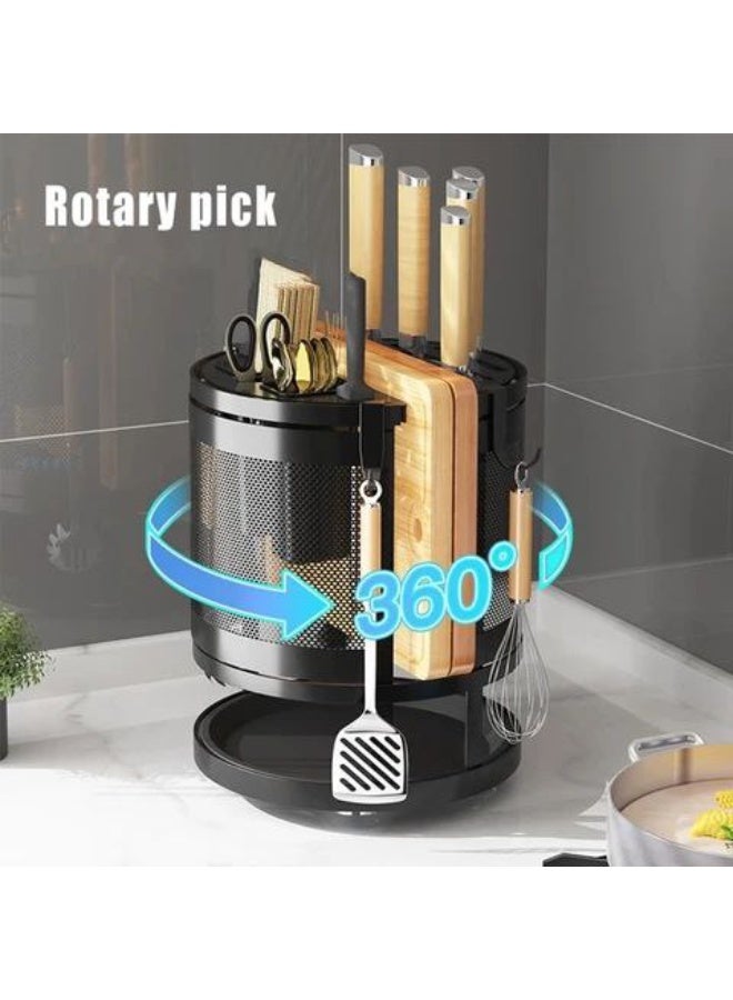 Creative Spoon Holder - Featuring a stylish double-layer rotating design, this round knife holder provides efficient storage for knives and kitchen utensils, maximizing space utilization (1 organizer) - Image 4