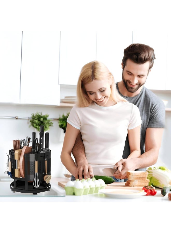 Creative Spoon Holder - Featuring a stylish double-layer rotating design, this round knife holder provides efficient storage for knives and kitchen utensils, maximizing space utilization (1 organizer) - Image 2