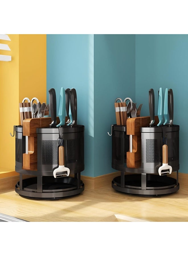 Creative Spoon Holder - Featuring a stylish double-layer rotating design, this round knife holder provides efficient storage for knives and kitchen utensils, maximizing space utilization (1 organizer) - Image 3