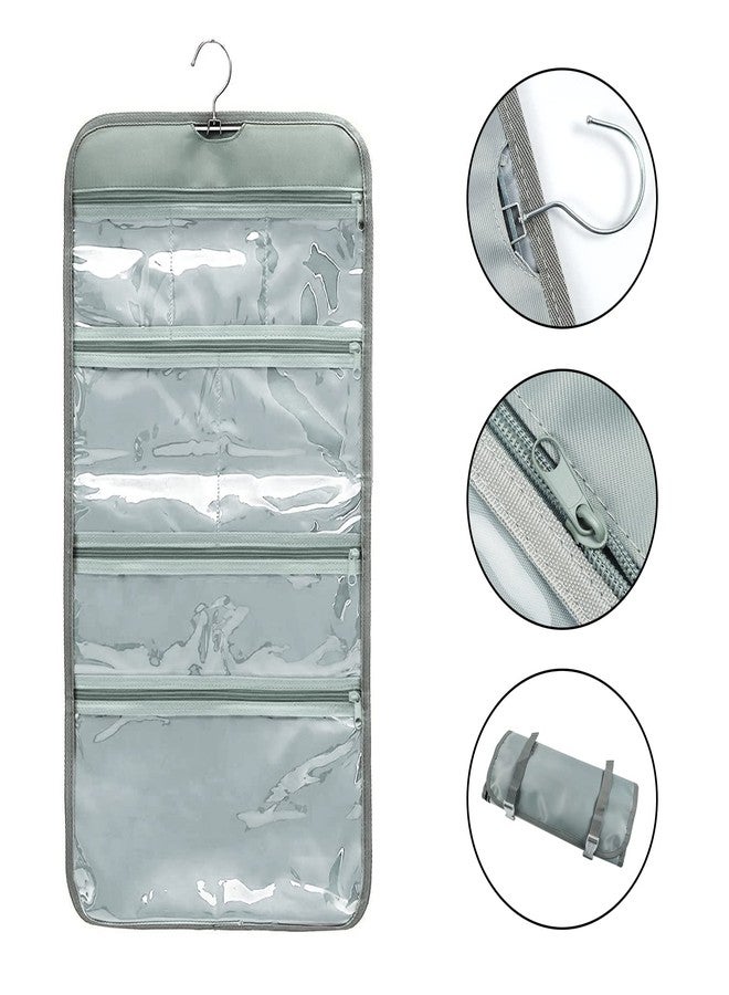 WODISON Foldable Clear Hanging Travel Toiletry Bag Cosmetic Organiser Storage, Grey, One Size - Image 3