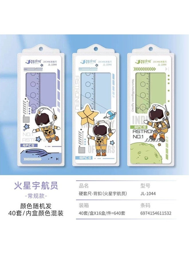 HELPS Elementary School Student Cartoon Ruler Set Four-piece Customized Student 20cm Transparent Ruler Set Cute School Supplies Stationery - Image 1