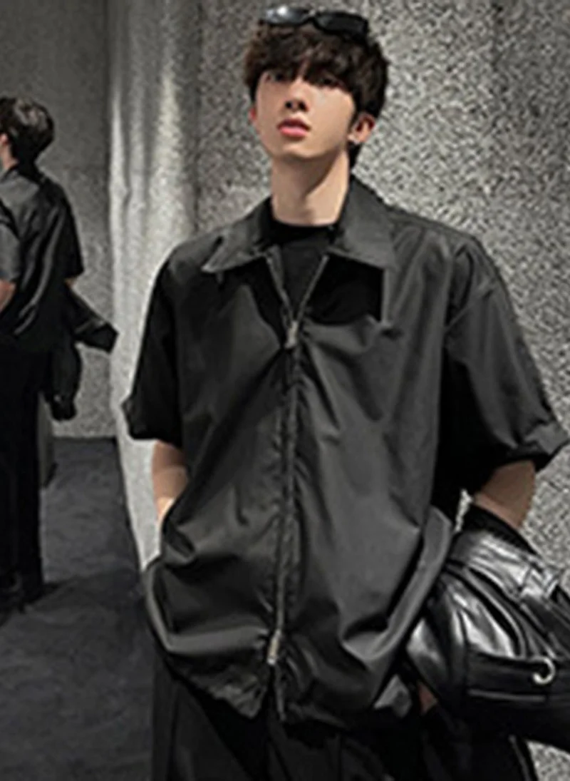 يونيكي Black Casual Polyester Spread Collar Shirts