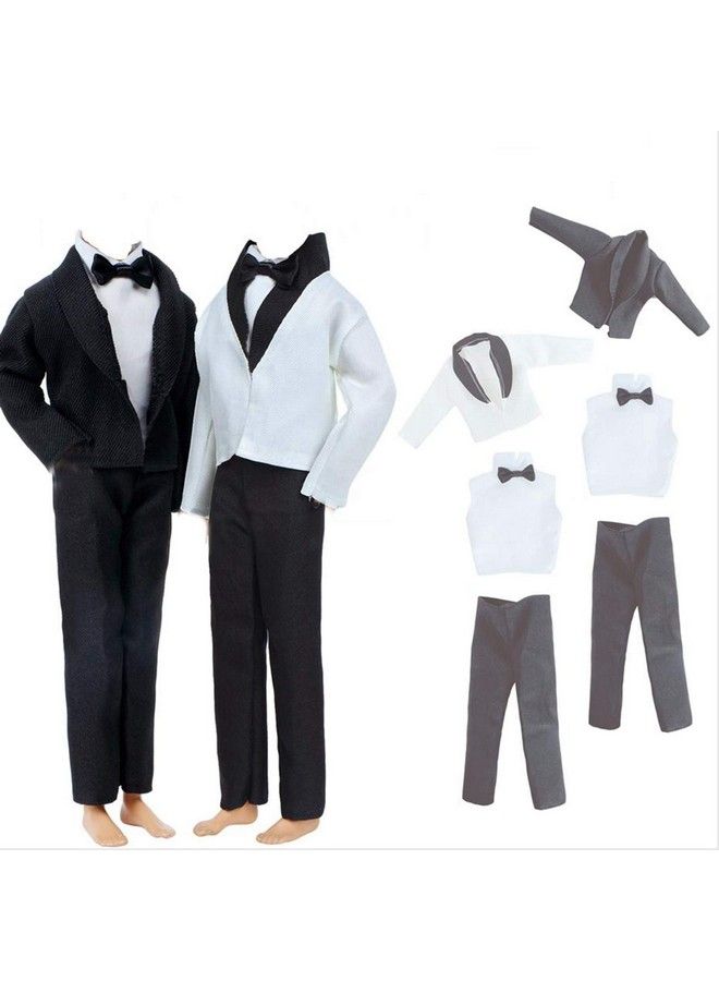 BJDBUS 2 Sets Formal Office Suits Including Black Coat White Coat White Shirt With Bow Knot Black Trousers Groom Wedding Tuxedo For 11.5 Inch Boy Doll Clothes  - Image 1