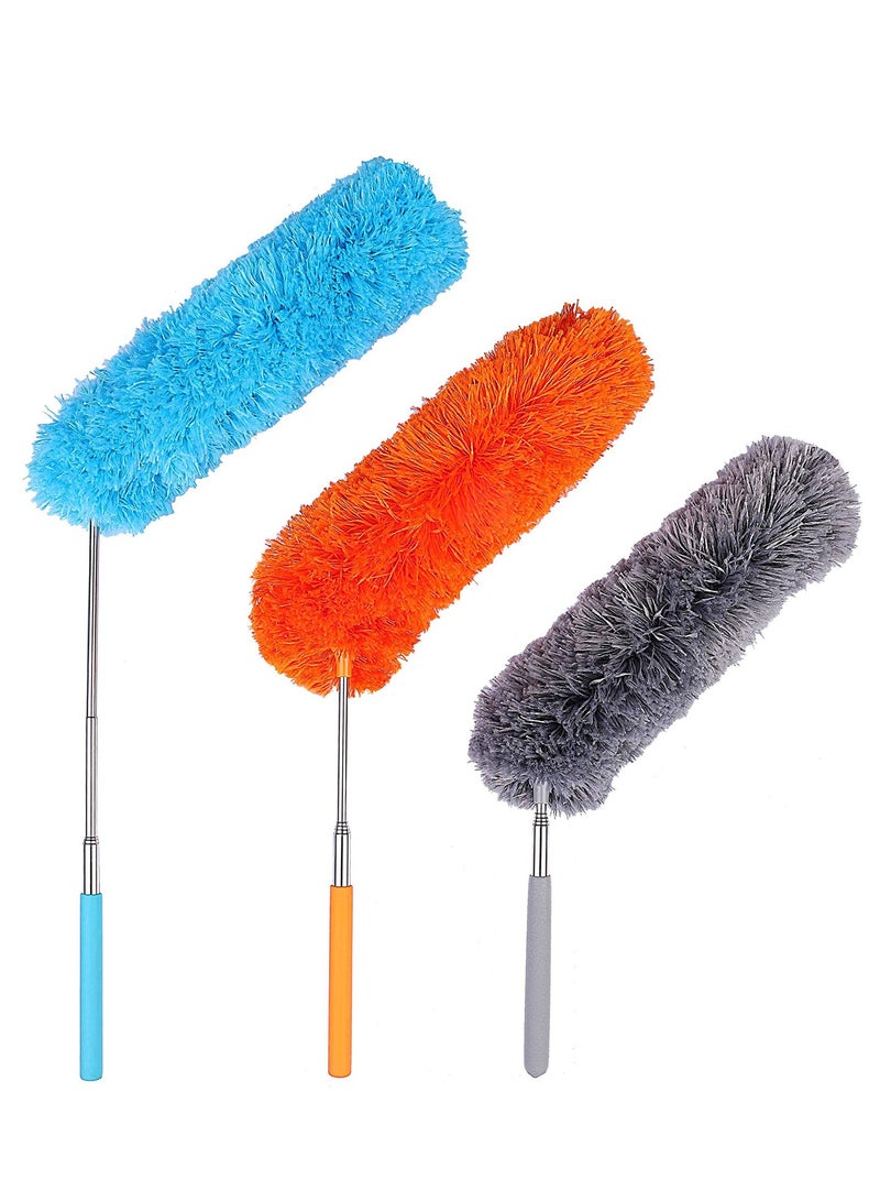 Microfiber Duster for Cleaning 3 Pieces Feather Duster with Extendable Pole Bendable Static Duster for Office Car Window Furniture Ceiling Fan Clean home - Image 1