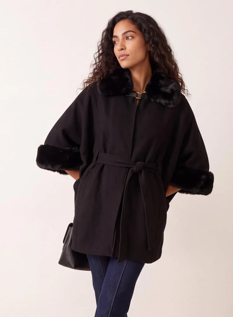 Blue Vanilla  Faux Fur Trimmed Cape for Women | Best Price UAE