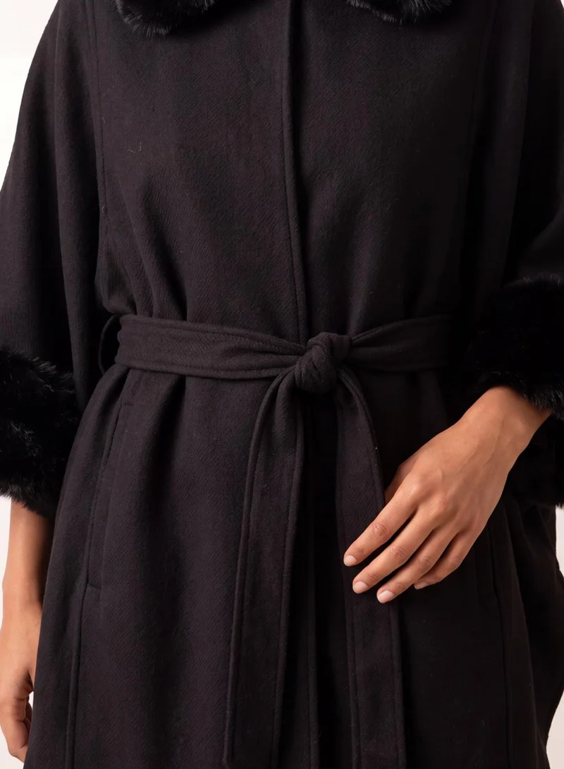 Blue Vanilla  Faux Fur Trimmed Cape for Women | Best Price UAE