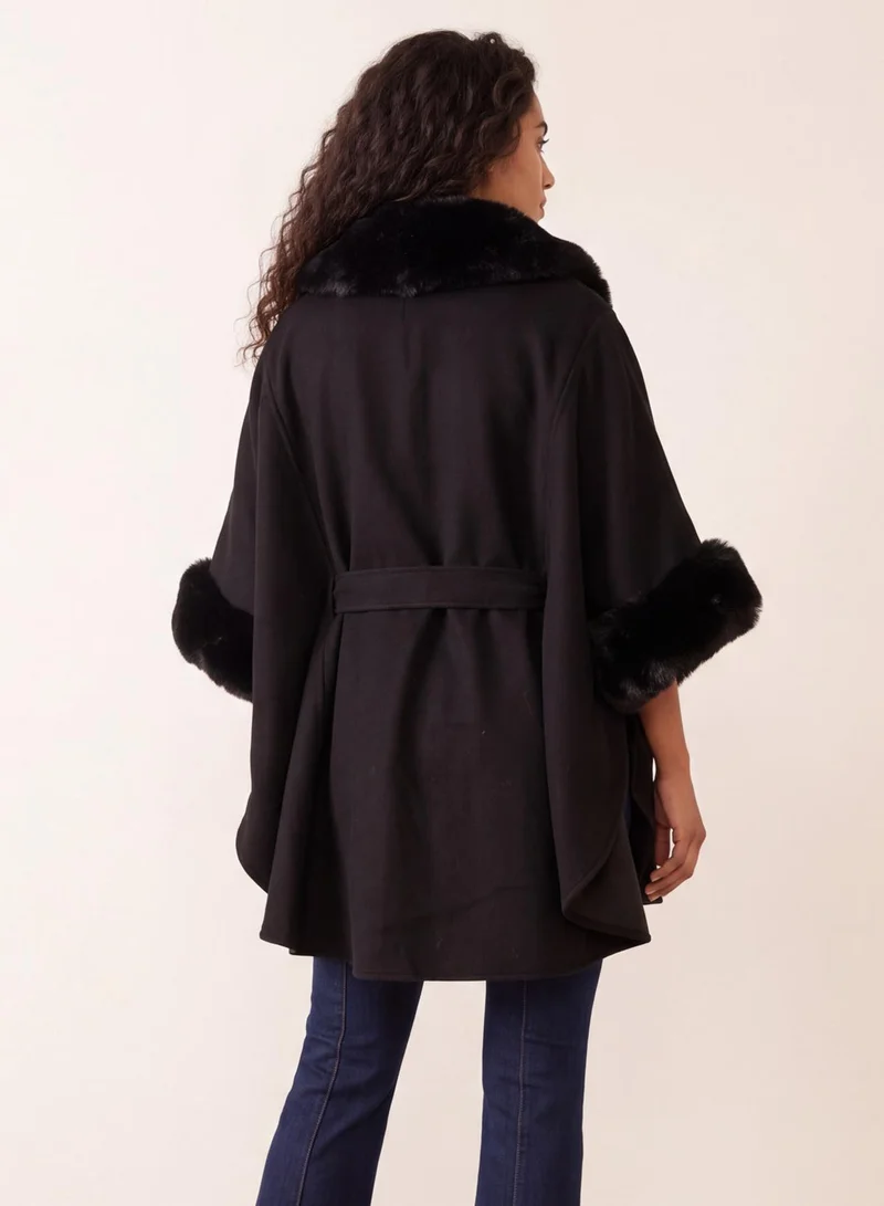 Blue Vanilla  Faux Fur Trimmed Cape for Women | Best Price UAE