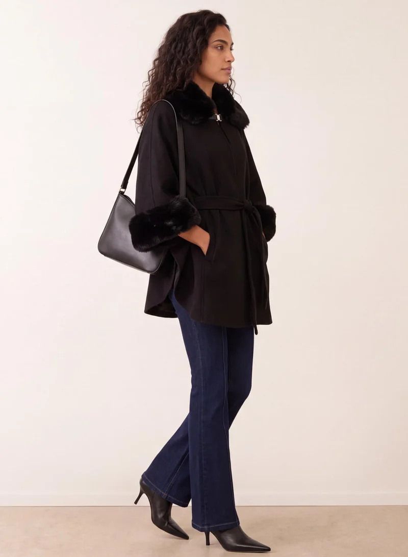 Faux Fur Trimmed Cape