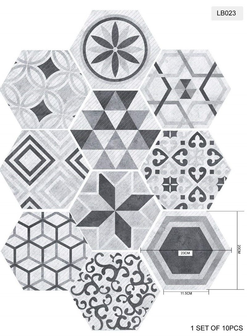 SYOSI ملصق أرضية غير قابل للانزلاق على شكل سداسي، 10 قطع ملصقات خلفية مقاومة للماء وغير قابلة للانزلاق، ملصقات لاصقة ذاتية التصاق، ديكور فني للحمام، المطبخ، غرفة النوم، زخرفة جداريّة منزلية - Image 2