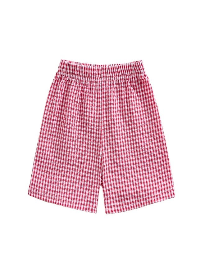 Karuedoo Toddler Baby Boy Girl Summer Casual Gingham Plaid Elastic Waist Shorts Pants Bottoms (Red, 2-3 Years) - Image 1
