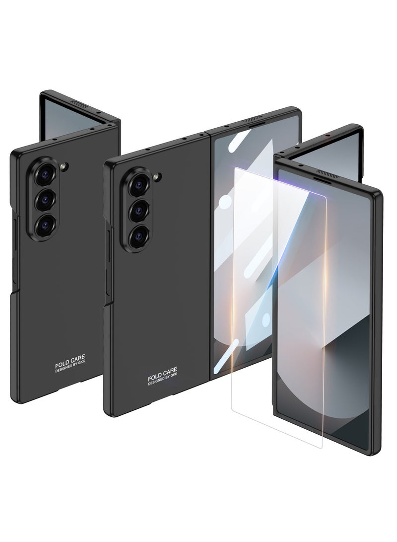 LEEKA Samsung Galaxy Z Fold 6 Ultra Thin Fine Hole Design Case with Tempered Glass Screen Protector, Anti-Slip PC Material for Ultimate Protection and Sleek Design - Black - Image 1