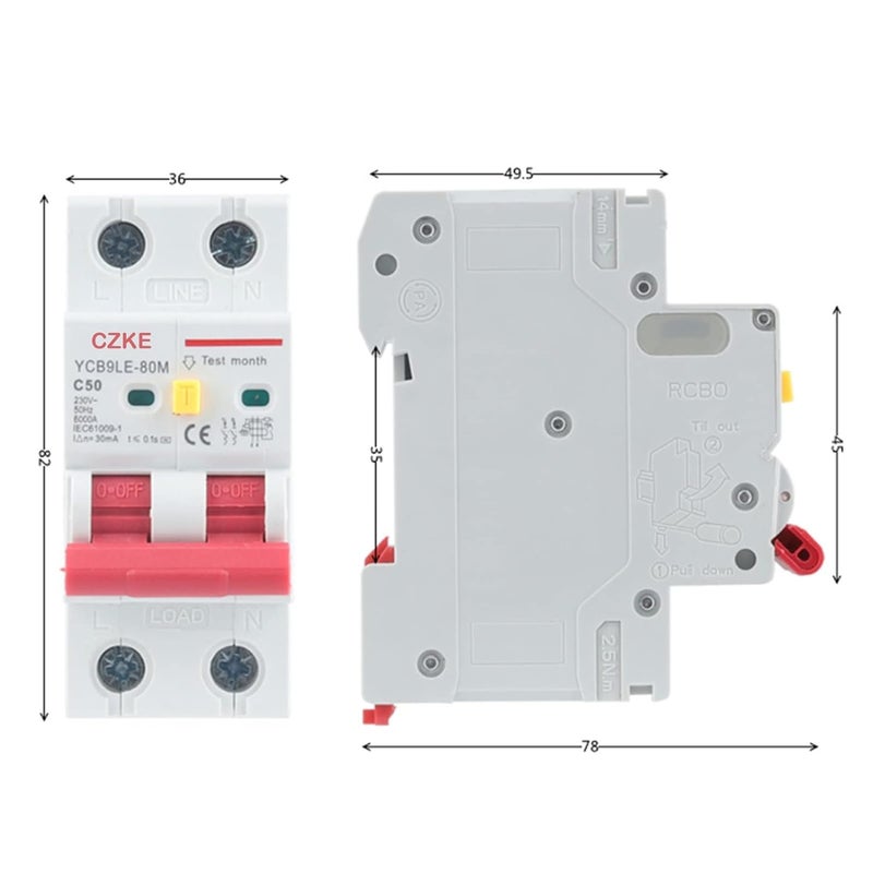 Ycb6hln 63 2P 6A RCBO Circuit Breaker 30mA Over Current Leakage Protection - Image 5
