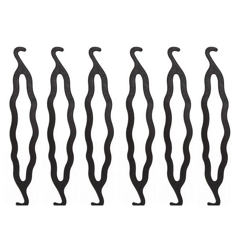 XINGZI 6Pcs Black Resin Double-end Hook Hair Bun Makers Foldable Anti-slip Hair Donut Shapers Hair Roll-up Updo Braiding Tools Insert Pads Holders for Women Girls Hair Styling