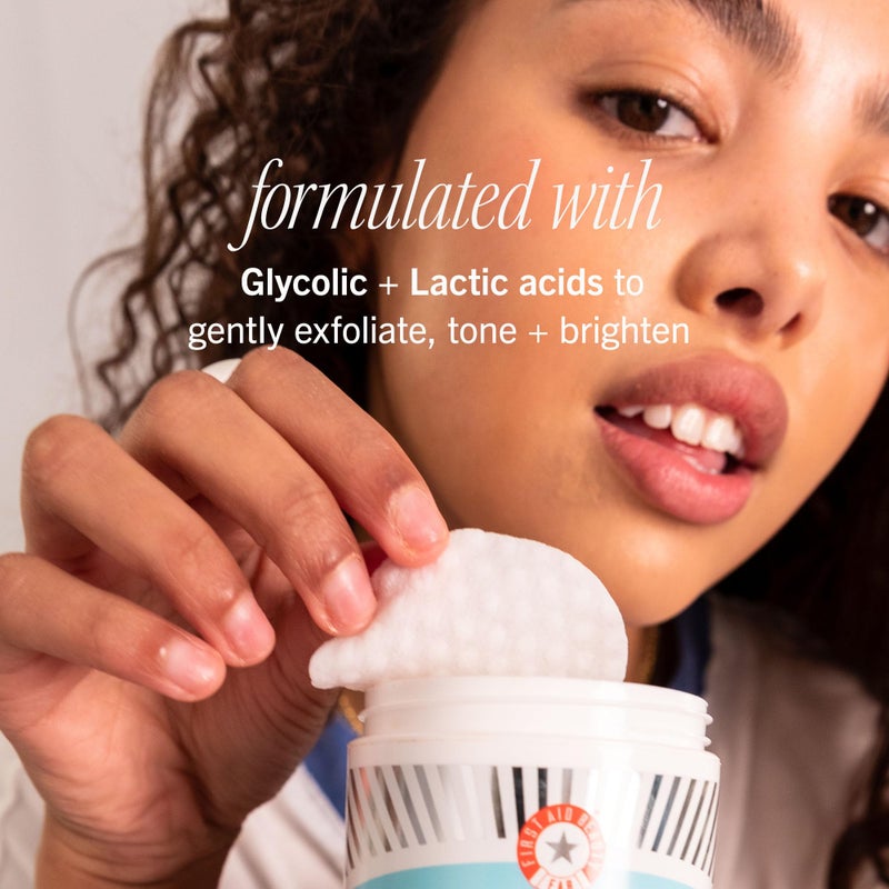First Aid Beauty - Facial Radiance Pads with Glycolic & Lactic Acids, Daily Exfoliating Pads with AHA, Visibly Smaller Pores, Help Tone & Brighten Skin, One-Step Makeup Prep, Compostable, 28 - Image 3