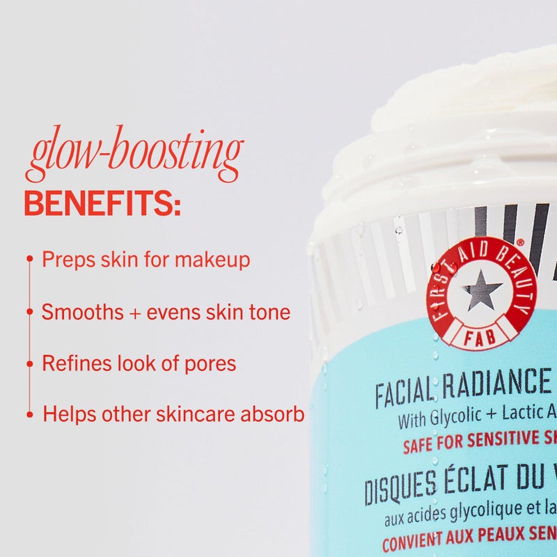 First Aid Beauty - Facial Radiance Pads with Glycolic & Lactic Acids, Daily Exfoliating Pads with AHA, Visibly Smaller Pores, Help Tone & Brighten Skin, One-Step Makeup Prep, Compostable, 28 - Image 4