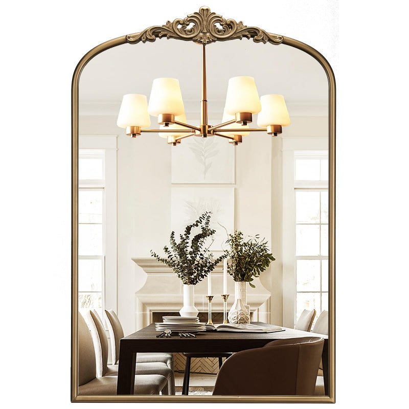 Wiserset Vintage Arched Gold Wall Mirror, 24"x36" Antique Baroque Wall Mirrors, Ornate Arch Brass Mirror for Bathroom Over Sink, Bedroom, Fireplace, Entryway, Living Room, Hanging or Leaning - Image 1