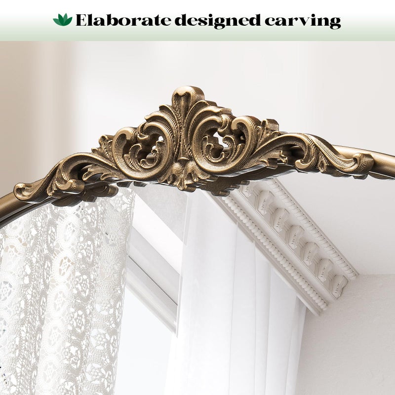 Wiserset Vintage Arched Gold Wall Mirror, 24"x36" Antique Baroque Wall Mirrors, Ornate Arch Brass Mirror for Bathroom Over Sink, Bedroom, Fireplace, Entryway, Living Room, Hanging or Leaning - Image 4