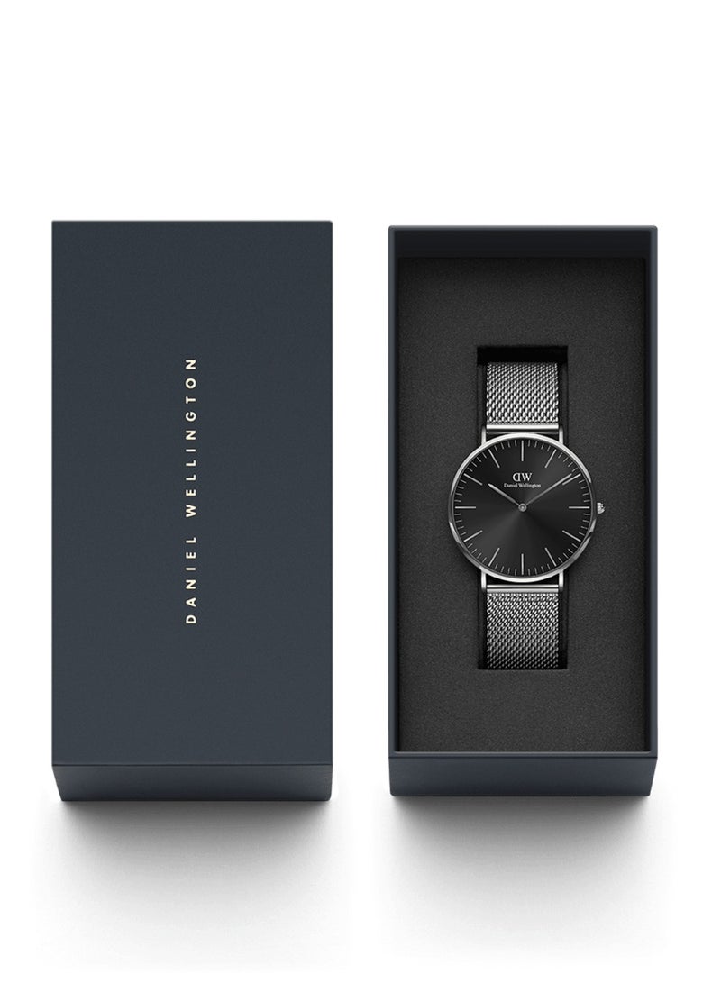 DANIEL WELLINGTON Classic Mesh Arctic black Men's Watch with Deep Silver Stainless Steel Mesh Strap -40mm  - Image 5