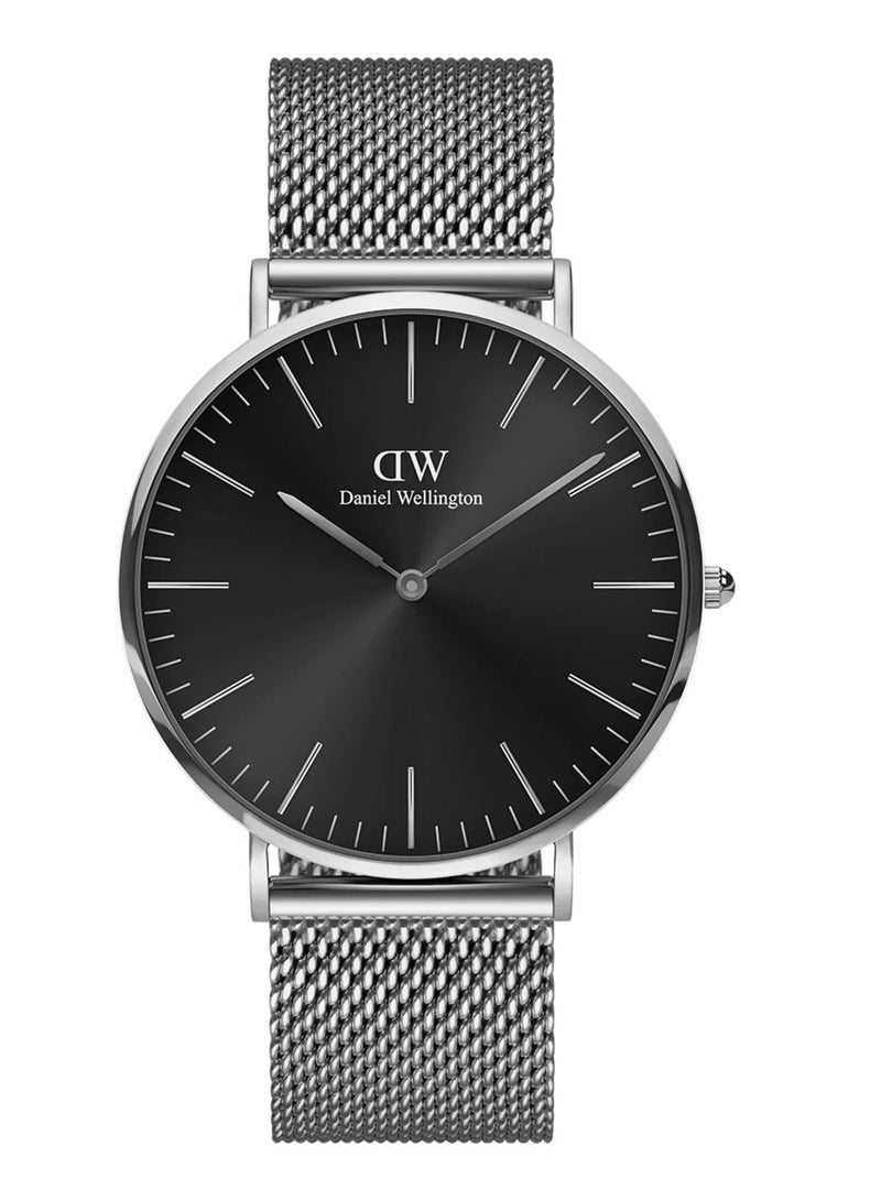 DANIEL WELLINGTON Classic Mesh Arctic black Men's Watch with Deep Silver Stainless Steel Mesh Strap -40mm  - Image 1