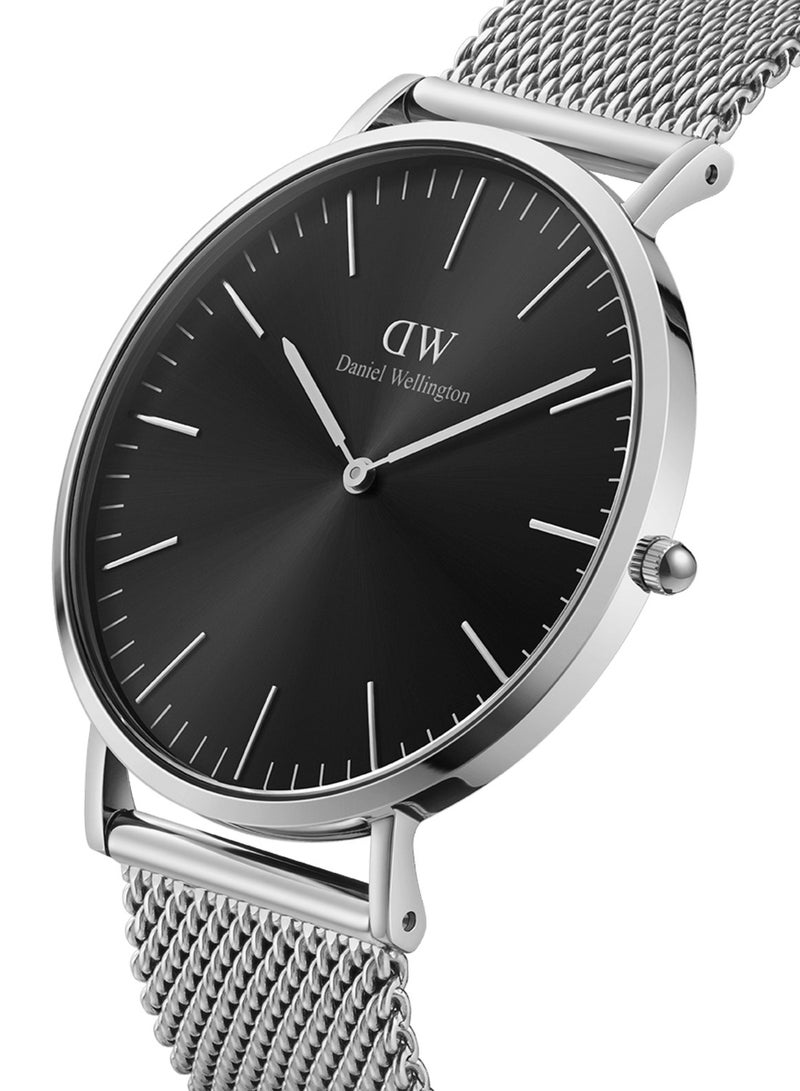 DANIEL WELLINGTON Classic Mesh Arctic black Men's Watch with Deep Silver Stainless Steel Mesh Strap -40mm  - Image 2