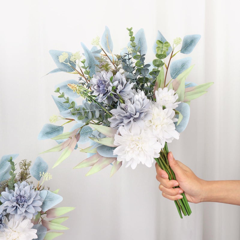 Pusuny Fake Flowers in Vase Artificial Flowers Coffee Table Decor, Faux Flowers in Vase, Flower Arrangements Artificial Plants Silk Flowers for Home Decor Indoor Centerpiece Table Decorations (Blue White) - Image 4