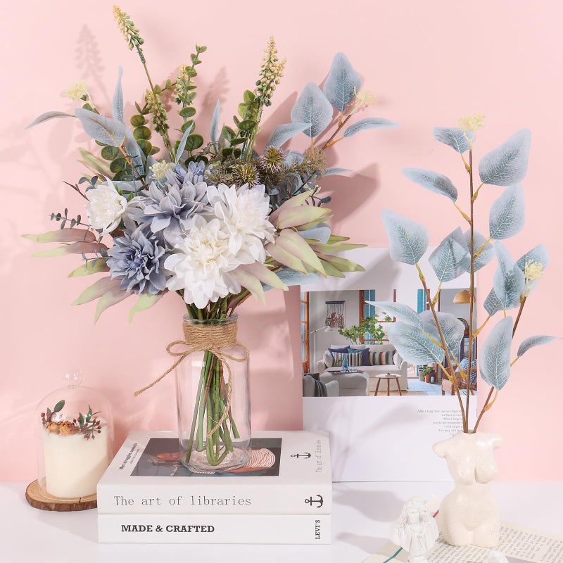 Pusuny Fake Flowers in Vase Artificial Flowers Coffee Table Decor, Faux Flowers in Vase, Flower Arrangements Artificial Plants Silk Flowers for Home Decor Indoor Centerpiece Table Decorations (Blue White) - Image 3