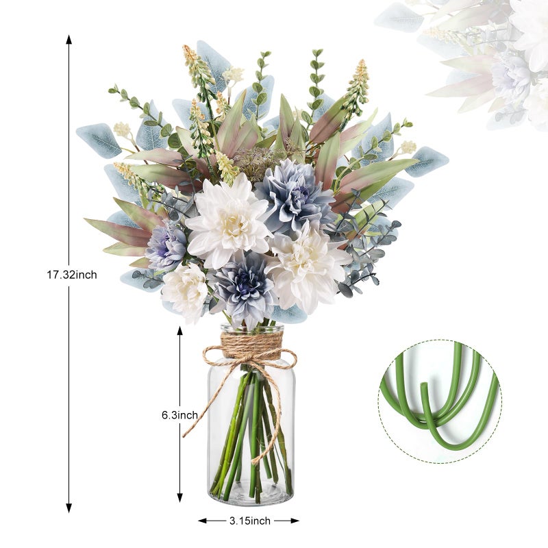 Pusuny Fake Flowers in Vase Artificial Flowers Coffee Table Decor, Faux Flowers in Vase, Flower Arrangements Artificial Plants Silk Flowers for Home Decor Indoor Centerpiece Table Decorations (Blue White) - Image 5