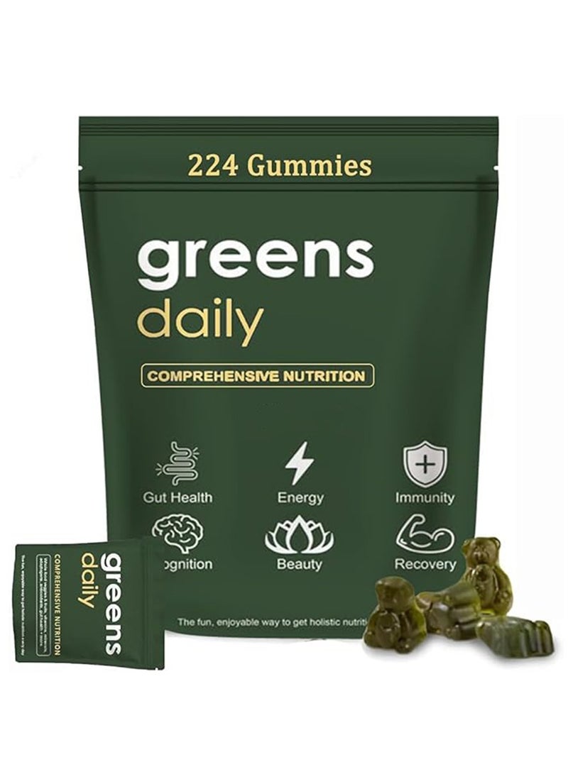 Greens Gummies - Organic Chlorella and Spirulina, Digestive & Gut Health, Formulated with 60+ Ingredients, Multi-Vitamins & Minerals, Daily Gummies, 224 Gummies Bear - Image 1