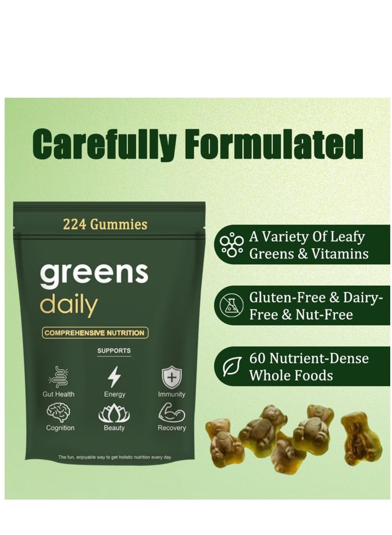 Greens Gummies - Organic Chlorella and Spirulina, Digestive & Gut Health, Formulated with 60+ Ingredients, Multi-Vitamins & Minerals, Daily Gummies, 224 Gummies Bear - Image 4