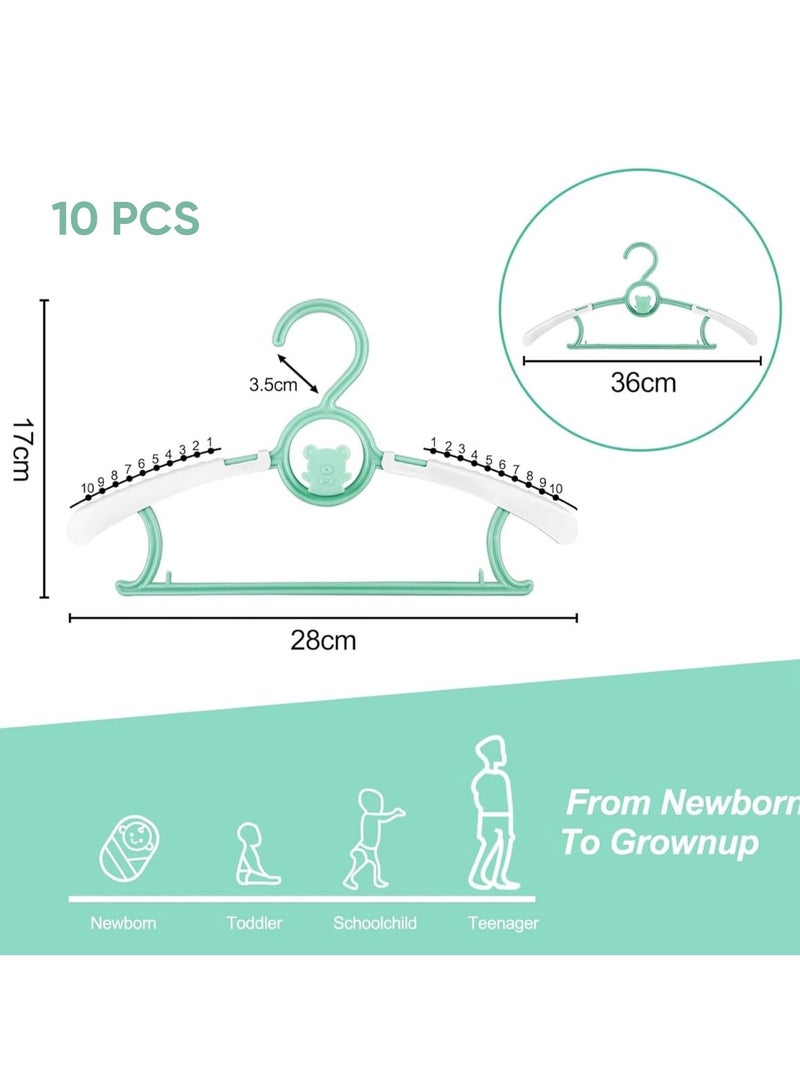 Mmmon Baby Hangers,Non-Slip 11"-14" Adjustable Infant Clothes Hanger for Childen,0-18yrs Plastic Kid Hanger Clothing Organizer, Children Pink Plastic Rack for Newborn Toddler Coat,10PCS(Pink,Green) - Image 2