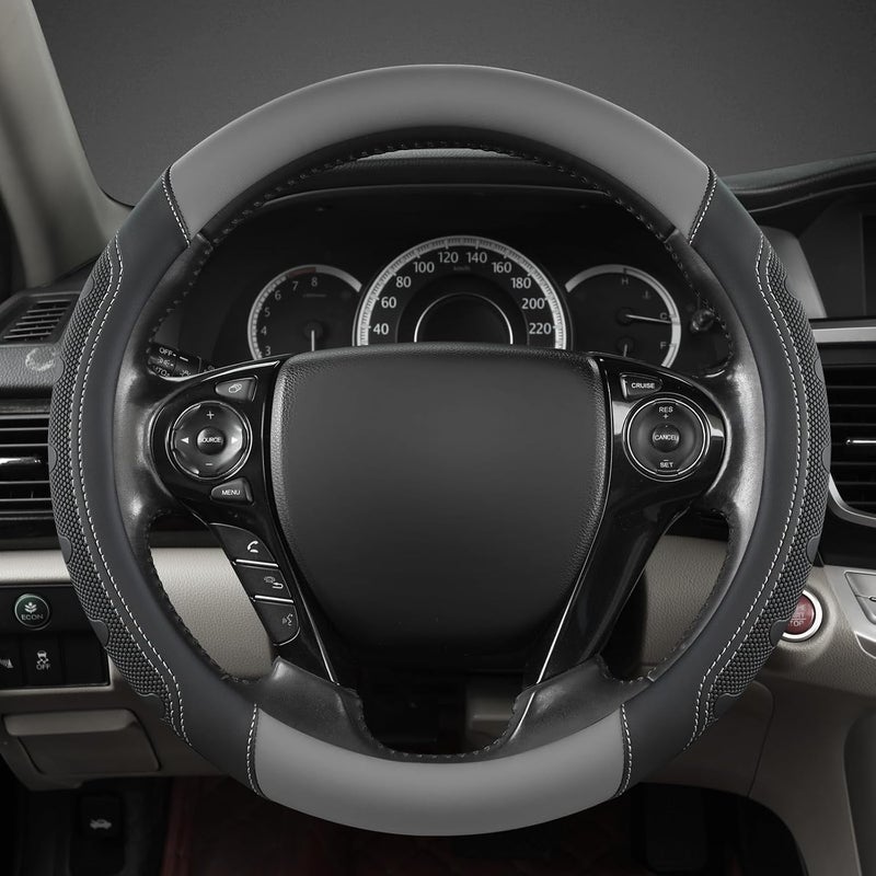 GIANT PANDA Microfiber Leather Steering Wheel Cover for Honda Accord,Civic,CR-V,HR-V,Pilot(Black+Gray-Standard Size) - Image 2