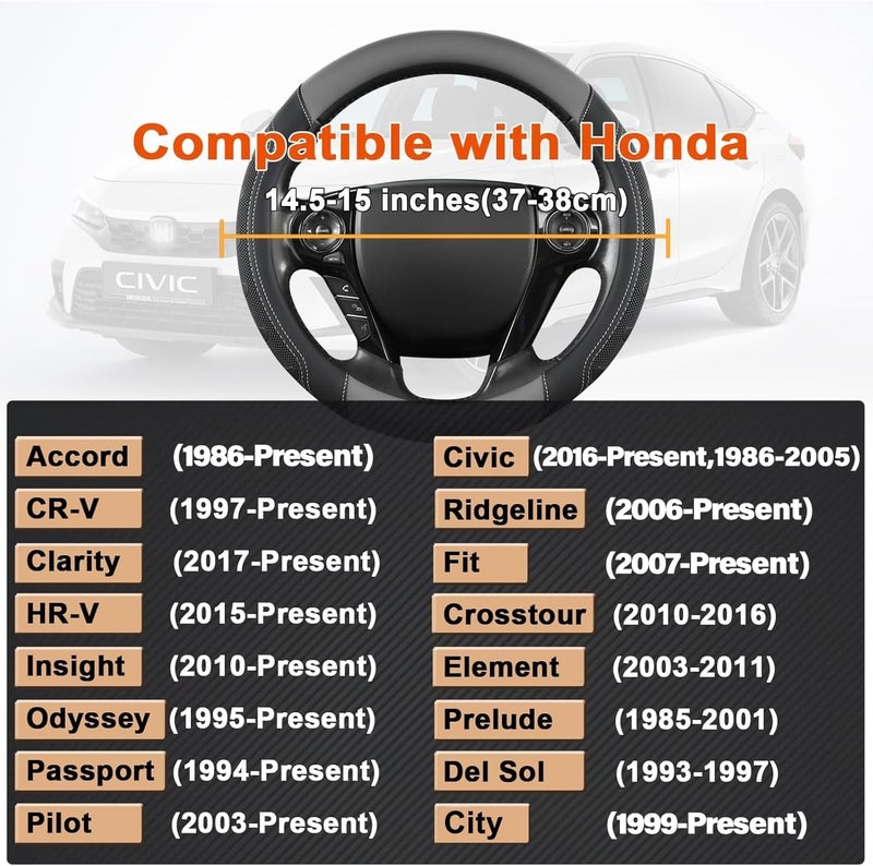GIANT PANDA Microfiber Leather Steering Wheel Cover for Honda Accord,Civic,CR-V,HR-V,Pilot(Black+Gray-Standard Size) - Image 3