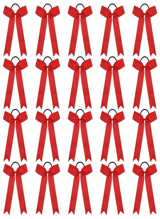 CEELGON 20 PCS College Style Cheer Bows Collegiate Long Tail Skinny Cheer Bow Elastic Hair Tie Bows for Teens Girls Softball Competition Sports Cheerleaders (Red) - Image 1