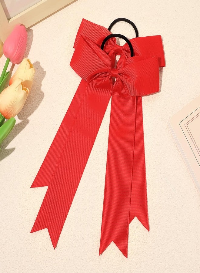 CEELGON 20 PCS College Style Cheer Bows Collegiate Long Tail Skinny Cheer Bow Elastic Hair Tie Bows for Teens Girls Softball Competition Sports Cheerleaders (Red) - Image 5