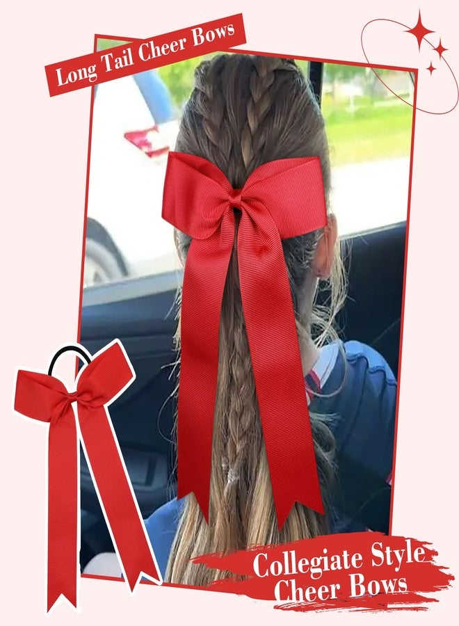 CEELGON 20 PCS College Style Cheer Bows Collegiate Long Tail Skinny Cheer Bow Elastic Hair Tie Bows for Teens Girls Softball Competition Sports Cheerleaders (Red) - Image 3