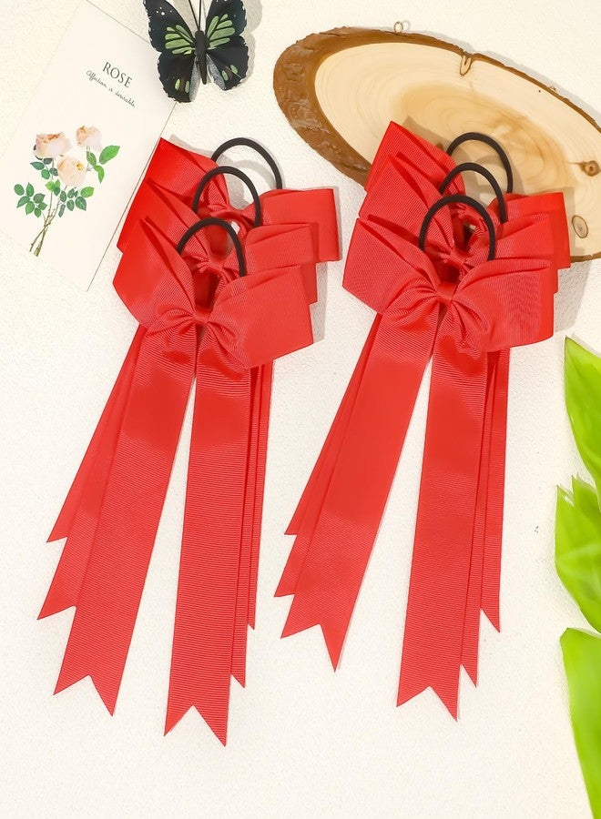 CEELGON 20 PCS College Style Cheer Bows Collegiate Long Tail Skinny Cheer Bow Elastic Hair Tie Bows for Teens Girls Softball Competition Sports Cheerleaders (Red) - Image 4
