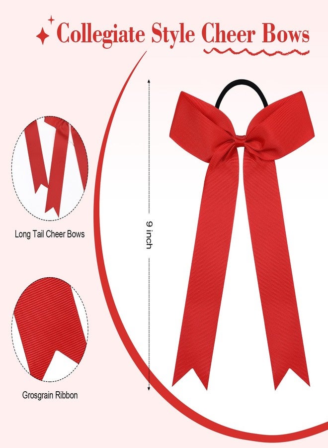 CEELGON 20 PCS College Style Cheer Bows Collegiate Long Tail Skinny Cheer Bow Elastic Hair Tie Bows for Teens Girls Softball Competition Sports Cheerleaders (Red) - Image 2