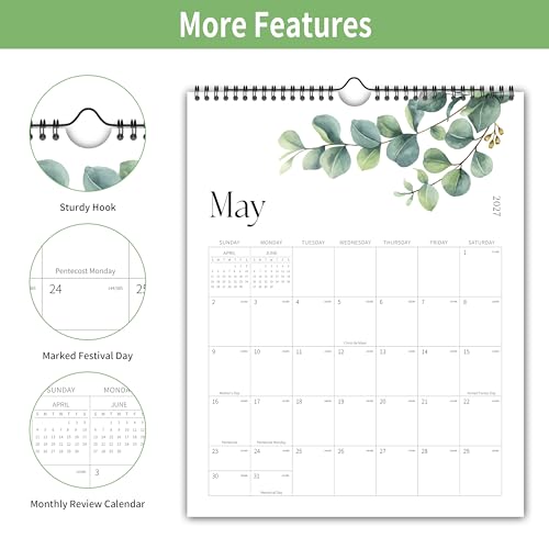 Kamoy Aesthetic Wall Calendar 2026-2027, 18 Month Vertical Calendar from January 2026 - June 2027, 11.5" x 15", Large Spiral Hanging 2026 Calendar With Large Ample Blocks for Writing, for School, Home, Office for Monthly Organizing & Planning - Image 3