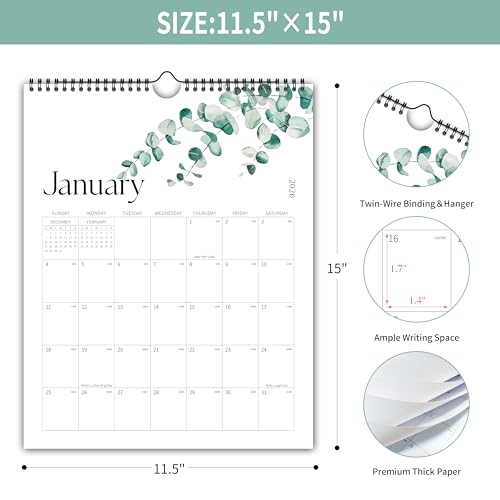 Kamoy Aesthetic Wall Calendar 2026-2027, 18 Month Vertical Calendar from January 2026 - June 2027, 11.5" x 15", Large Spiral Hanging 2026 Calendar With Large Ample Blocks for Writing, for School, Home, Office for Monthly Organizing & Planning - Image 2