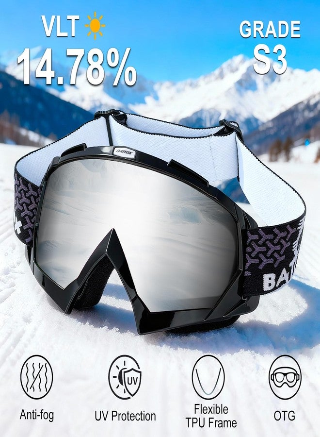 KINGBIKE Ski Goggles for Men Women Snowboard Goggles Snow Goggles for Men Snowboarding Youth OTG Dust-proof Anti-Slip Strap (Black Silver, Large) - Image 5