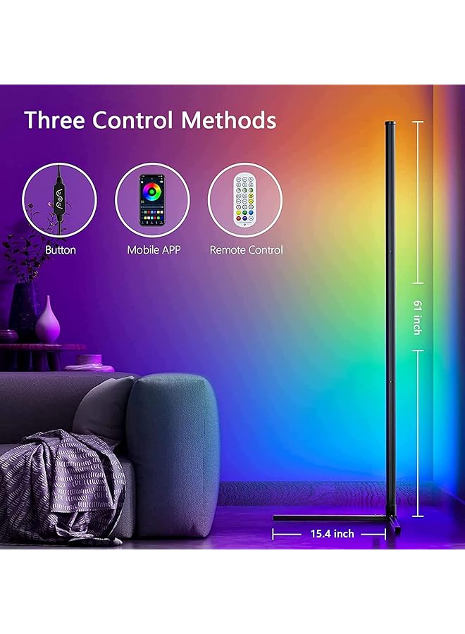 إيروريكس مصباح أرضي ذكي بزاوية RGB مع جهاز تحكم عن بعد، مصباح LED متغير اللون وقابل للتعتيم والتحكم عبر التطبيق، مثالي لغرف المعيشة وغرف النوم والحفلات والمزيد - Image 3