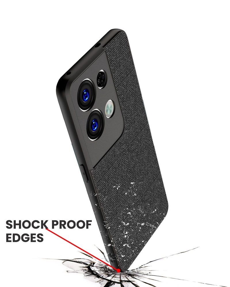 KAPA PC+Cloth Soft Full Fabric Case For Oppo Reno 8 (5G) Back Cover, Shockproof Slim Hard Anti Slip Back Cover (Black) - Image 5
