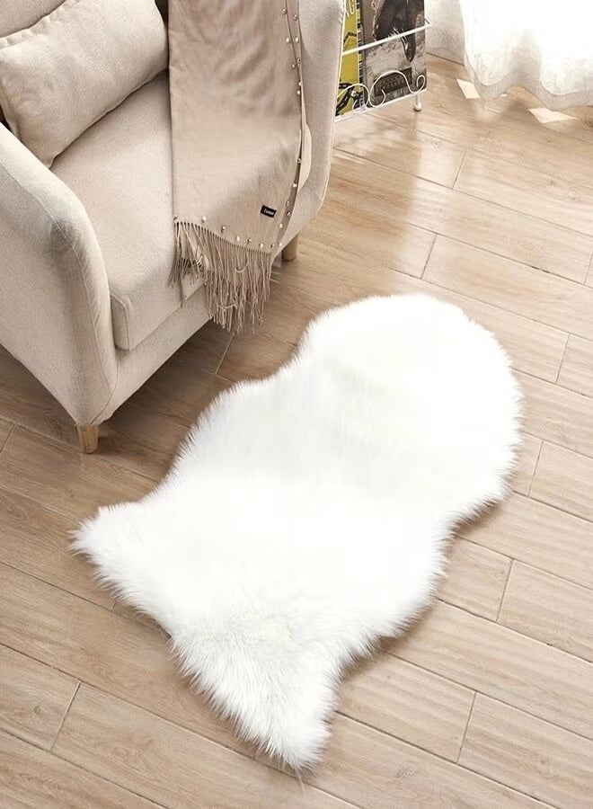 Easy Shop Soft Artificial Sheepskin Rug Area Rug Warm Hairy Carpet Rectangular Floor Mat Thickened for Home Living Room Bedroom, White - Image 1