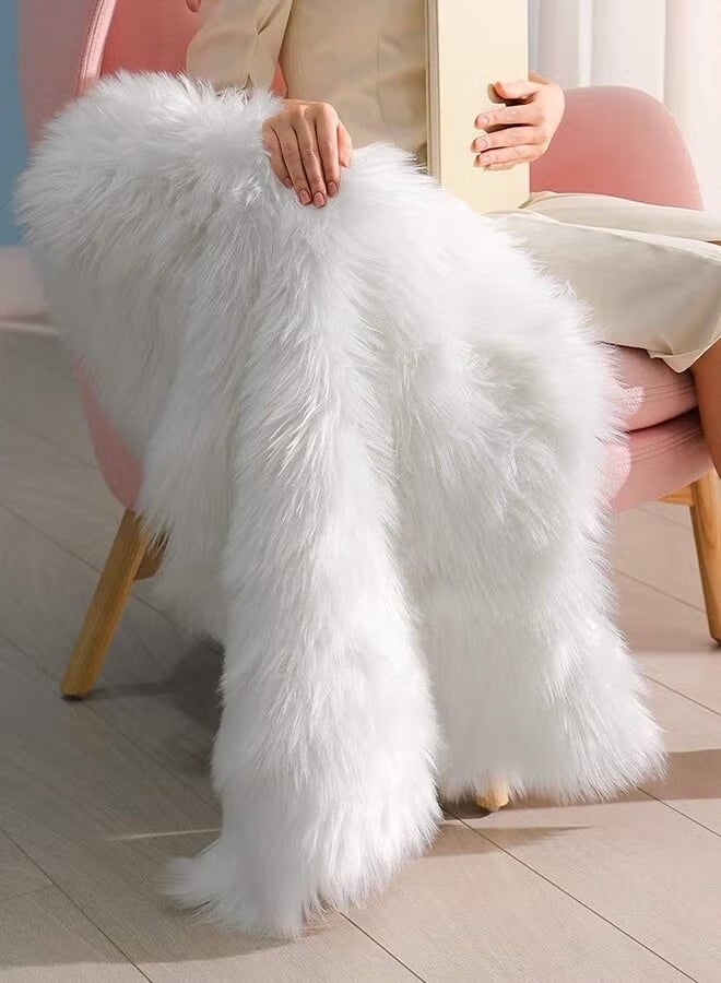 Easy Shop Soft Artificial Sheepskin Rug Area Rug Warm Hairy Carpet Rectangular Floor Mat Thickened for Home Living Room Bedroom, White - Image 3
