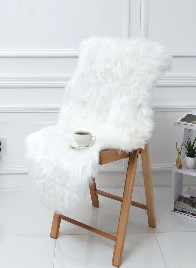 Easy Shop Soft Artificial Sheepskin Rug Area Rug Warm Hairy Carpet Rectangular Floor Mat Thickened for Home Living Room Bedroom, White - Image 2