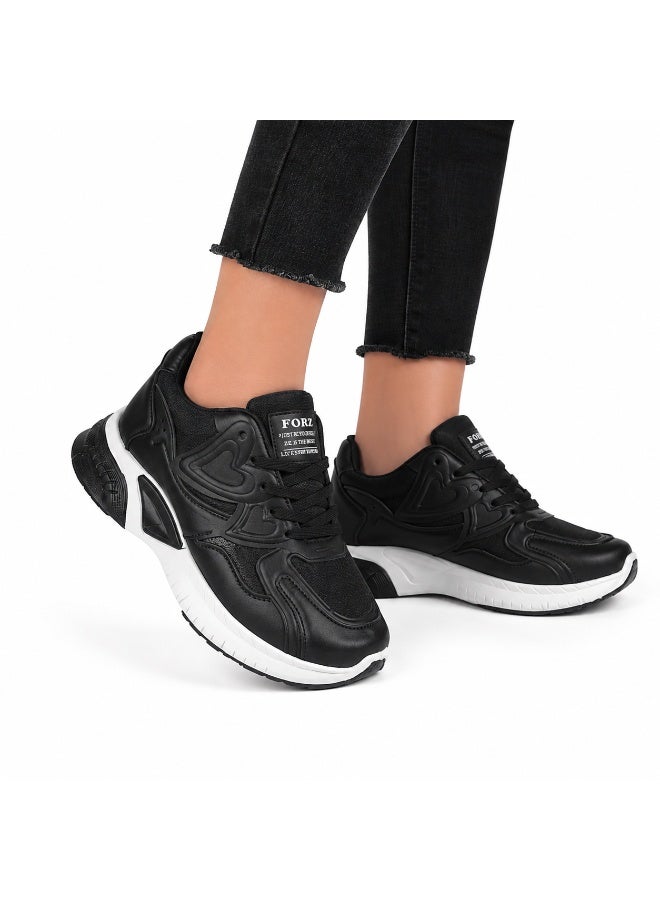 AF38 Women’s Casual Sport Sneakers PlatForm – Lightweight Breathable Design – Non-Slip Rubber Sole – Comfortable Daily Walking Shoes - Black